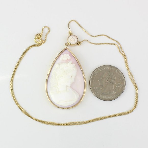 14k Yellow Gold Antique Victorian Greek Goddess Selene Cameo Necklace (c.1915) - Picture 5 of 5